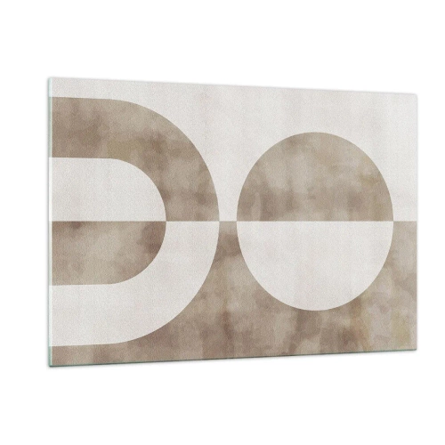 Quadro su vetro - Geometria beige con un semicerchio e un cerchio su uno sfondo orizzontale - 120x80cm - Analogie e differenze - Decorazione murale moderna per soggiorno e camera da letto ARTTOR