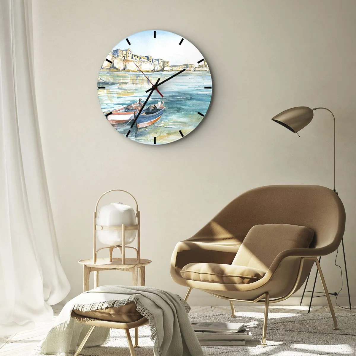 Orologio da parete - Orologio in Vetro - Paesaggio in azzurro - 40x40 cm