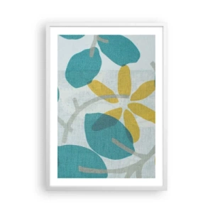 Poster in cornice bianca - Tra le foglie azzurre - 50x70 cm