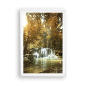 Poster in cornice bianca - Cascata nel parco - 61x91 cm