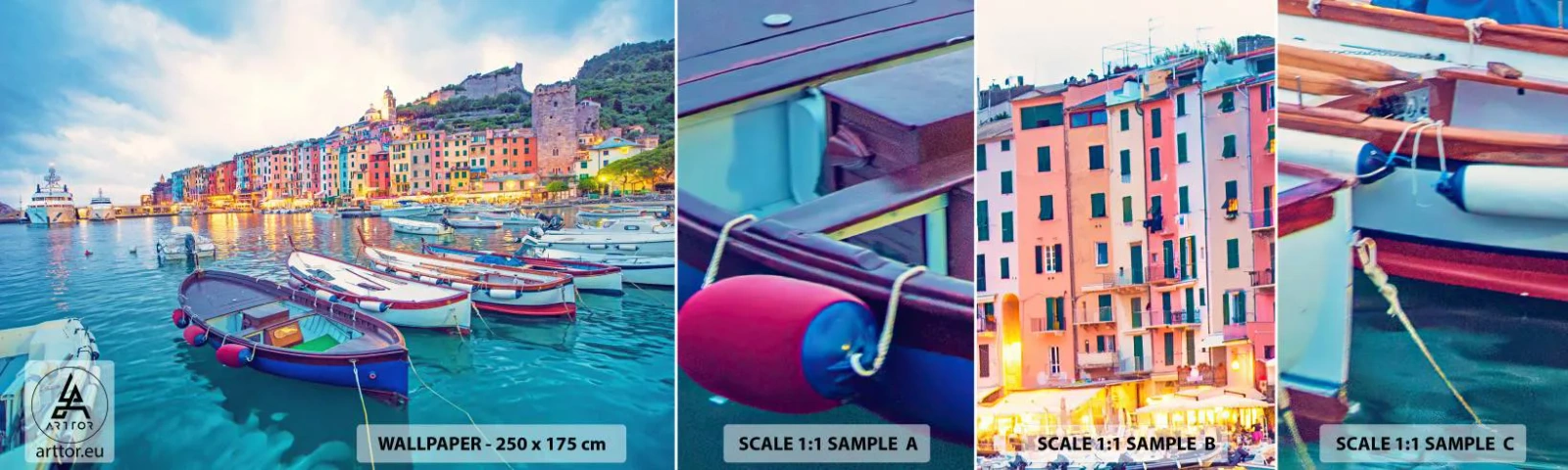 Campione di Fotomurale Adesivo Deluxe Sticker - Sera colorata nel porto - Città portuale, Architettura, Paesaggio - 100x30 cm