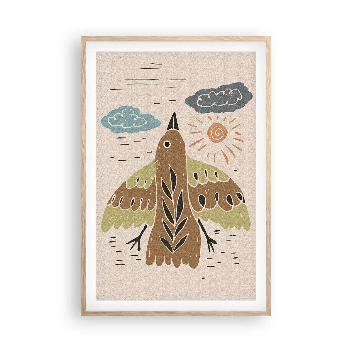 Poster in cornice rovere chiaro - Volo gioioso - 61x91 cm