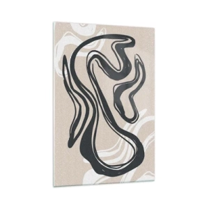 Quadro su vetro - Linee astratte in tonalità scure su uno sfondo beige - 70x100cm - Espressione moltiplicata - Decorazione murale moderna per soggiorno e camera da letto ARTTOR