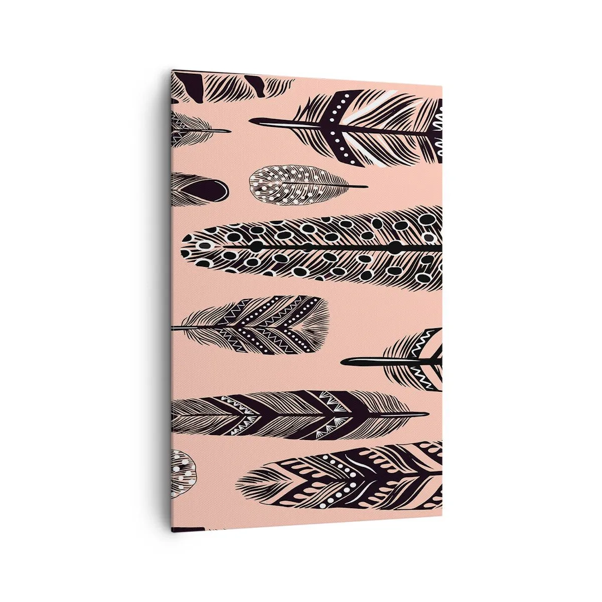 Quadro su tela - Stampe su Tela - Piume decorative su sfondo chiaro - 80x120cm - Collezione indiana - Decorazione murale moderna per soggiorno e camera da letto ARTTOR