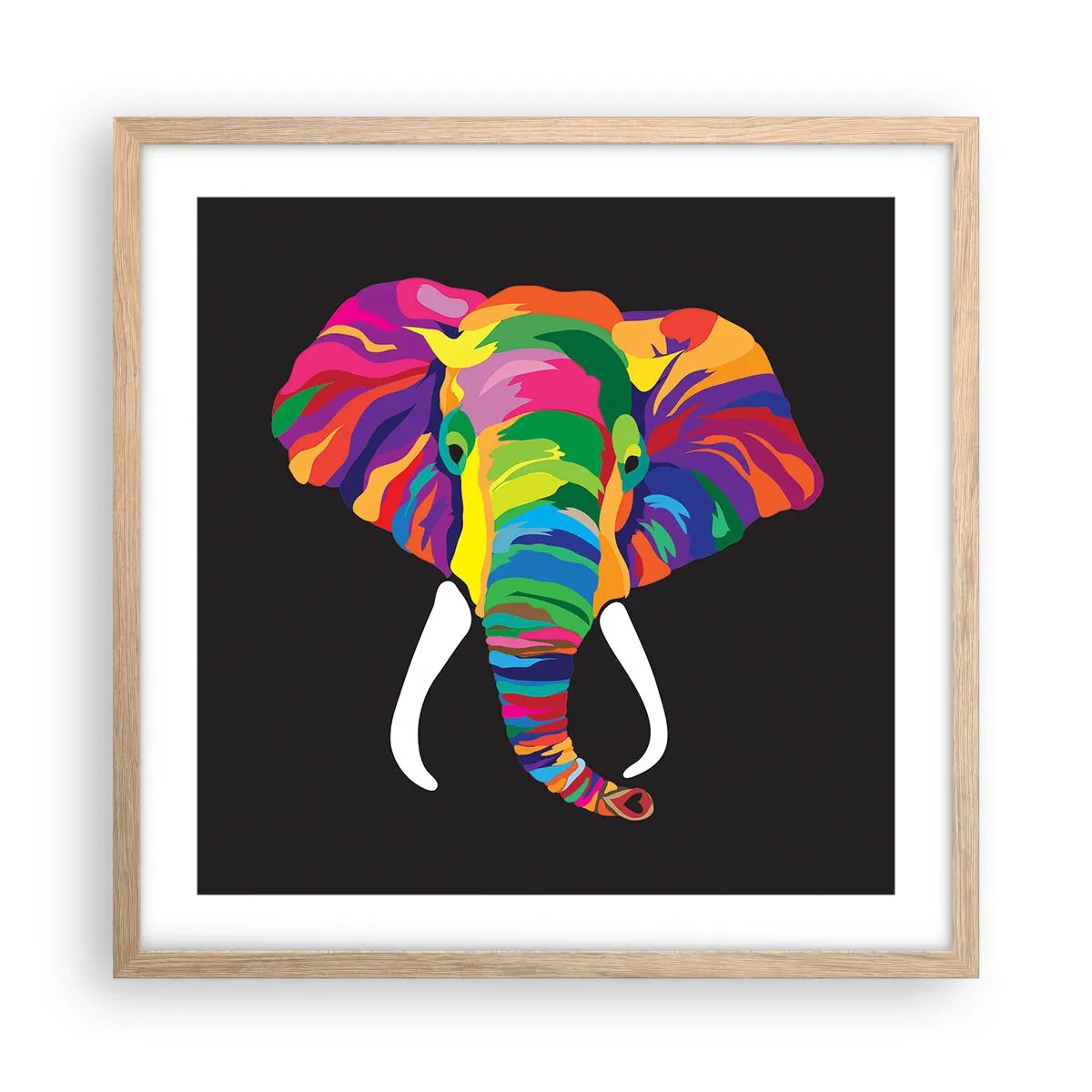 Poster in cornice rovere chiaro - L'elefante che faceva il bagno nell'arcobaleno - 50x50 cm