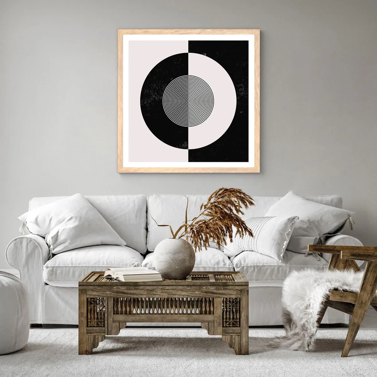 Poster in cornice rovere chiaro - Armonia in bianco e nero - 30x30 cm