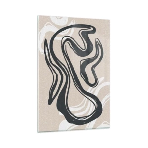 Quadro su vetro - Linee astratte in tonalità scure su uno sfondo beige - 80x120cm - Espressione moltiplicata - Decorazione murale moderna per soggiorno e camera da letto ARTTOR