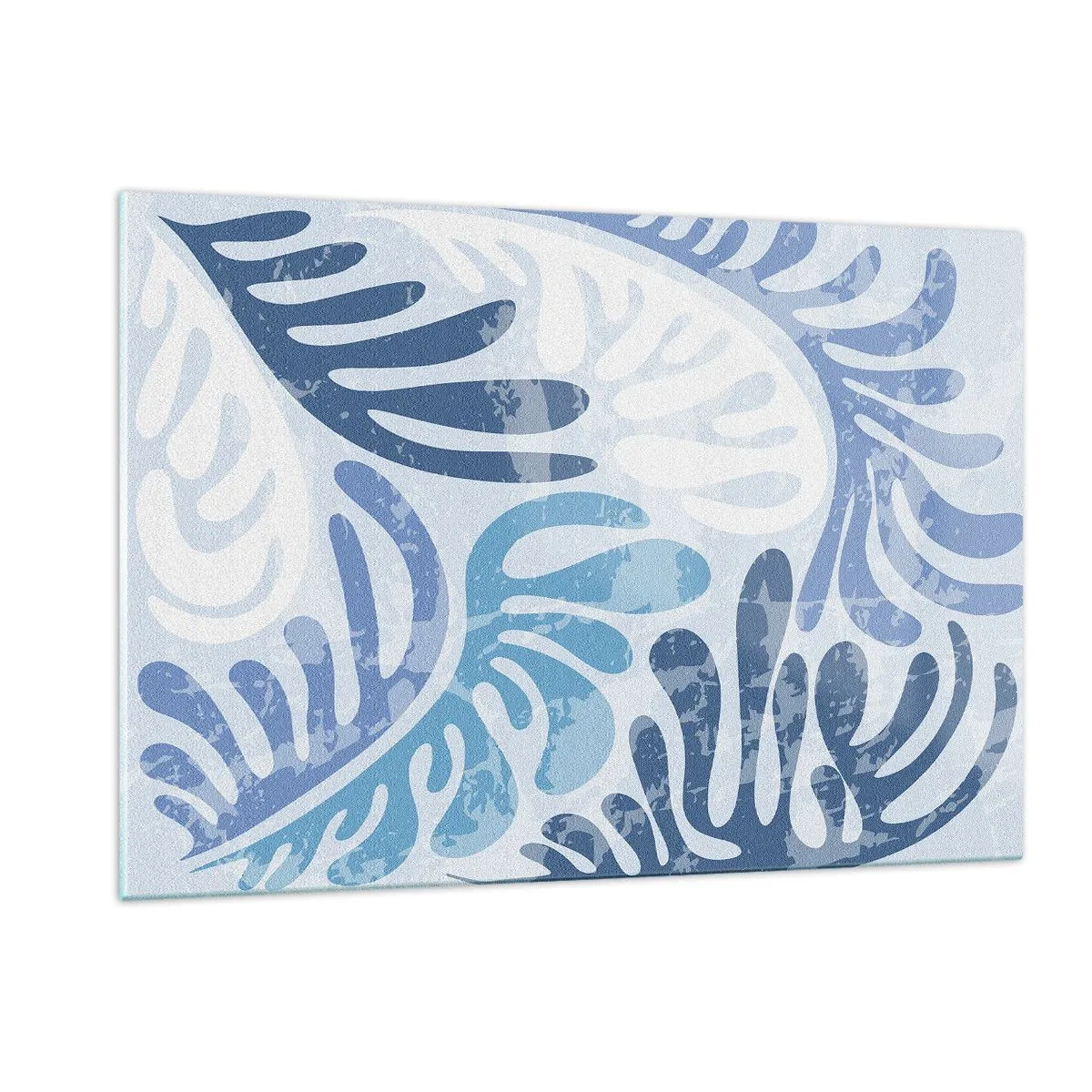 Quadro su vetro - Foglie di felce decorative nei toni del blu su uno sfondo chiaro - 120x80cm - Felci blu - Decorazione murale moderna per soggiorno e camera da letto ARTTOR