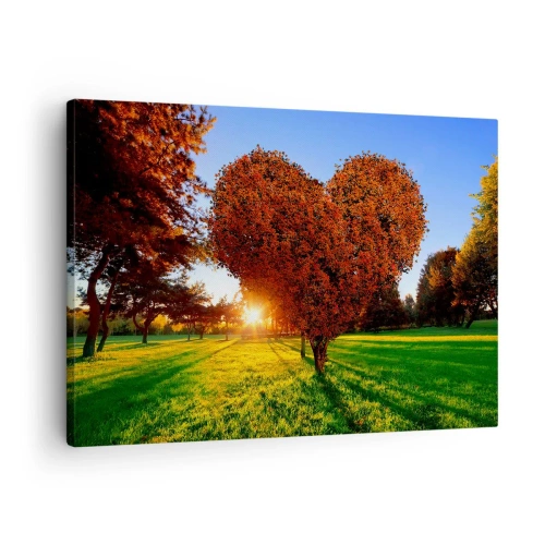 Quadro su tela - Stampe su Tela - Un albero a forma di cuore in uno scenario autunnale - 70x50cm - Come non amare l'autunno - Decorazione murale moderna per soggiorno e camera da letto ARTTOR