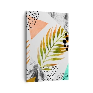 Quadro su tela - Stampe su Tela - Motivo tropicale con foglie e forme geometriche - 80x120cm - Decorazione con foglie di palma - Decorazione murale moderna per soggiorno e camera da letto ARTTOR