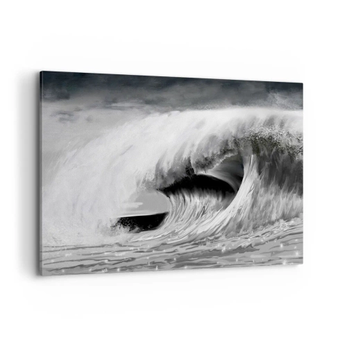 Quadro su tela - Stampe su Tela - Onda oceanica spettacolare in monocromia - 120x80cm - La furia dell'oceano - Decorazione murale moderna per soggiorno e camera da letto ARTTOR