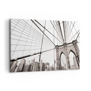 Quadro su tela - Stampe su Tela - Il ponte di Brooklyn in monocromia - 100x70cm - La cattedrale di New York - Decorazione murale moderna per soggiorno e camera da letto ARTTOR