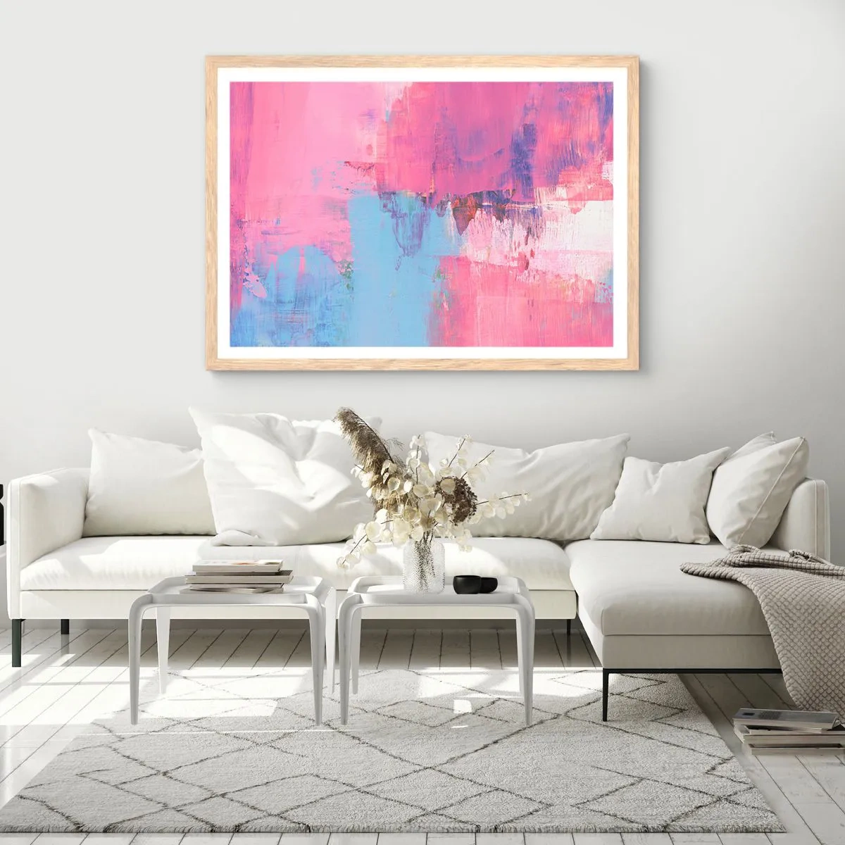 Poster in cornice rovere chiaro - Rosa, blu e un pizzico di luce - 70x50 cm