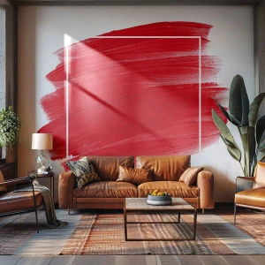 Fotomurali Premium Canvas - Pennellata rossa con bordo bianco - 100x70cm - Fuori dagli schemi - Decorazione murale moderna per soggiorno e camera da letto ARTTOR