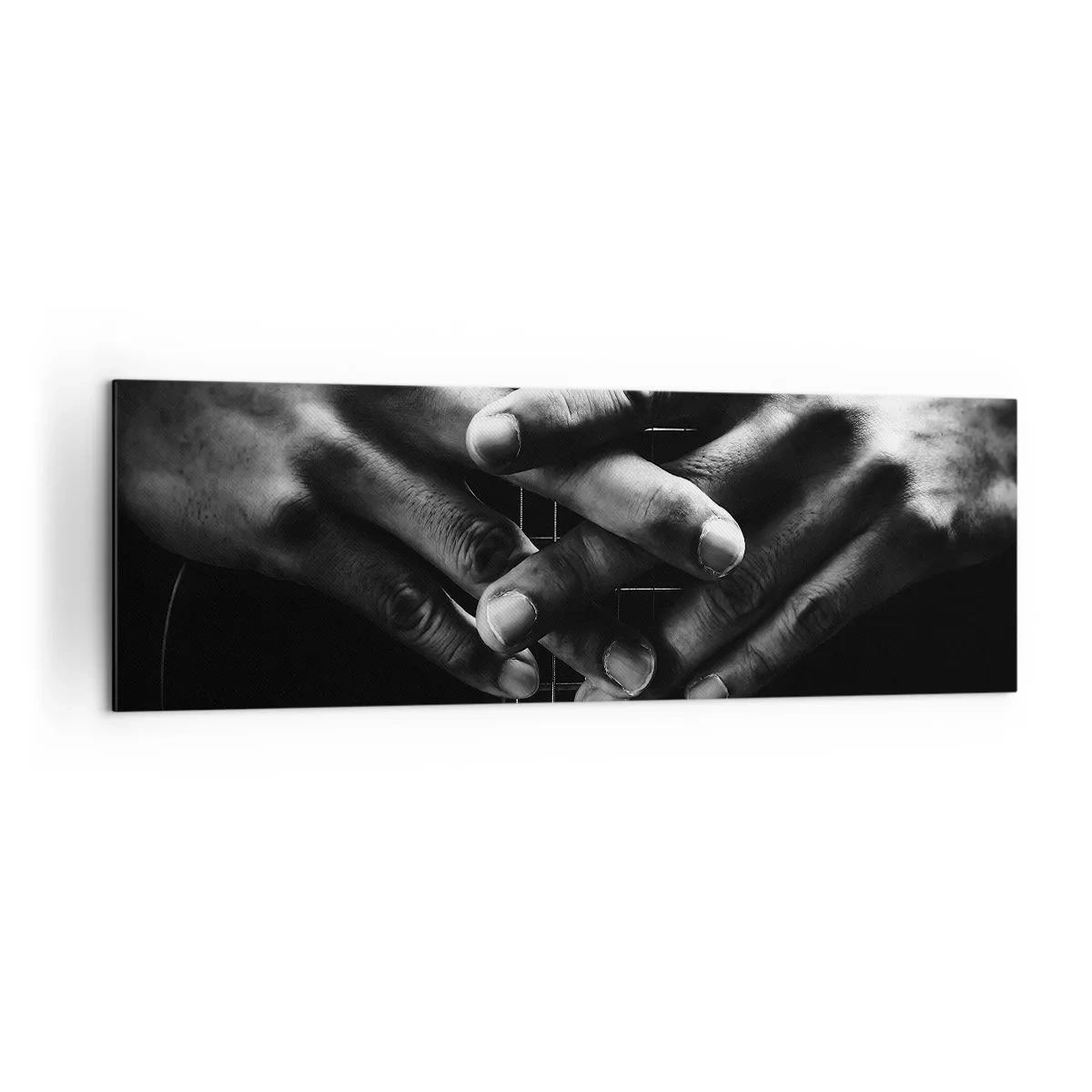 Quadro su tela - Stampe su Tela - Mani giunte su una chitarra in un tono monocromatico - 160x50cm - La preghiera dell'artista - Decorazione murale moderna per soggiorno e camera da letto ARTTOR