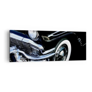 Quadro su tela - Stampe su Tela - Primo piano del faro e del parafango di un'auto classica nera - 140x50cm - Classicità in argento, nero e bianco - Decorazione murale moderna per soggiorno e camera da letto ARTTOR