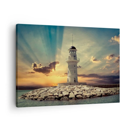 Quadro su tela - Stampe su Tela - Un faro al tramonto contro il cielo - 70x50cm - Luce - Bontà - Bellezza - Decorazione murale moderna per soggiorno e camera da letto ARTTOR
