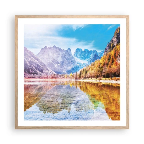 Poster in cornice rovere chiaro - E nei monti è già autunno - 60x60 cm