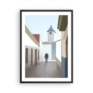 Poster in cornice nera - Una strada minimalista con un passante solitario - 50x70cm - Passeggiata assolata - Decorazione murale moderna per soggiorno e camera da letto ARTTOR