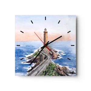 Orologio da parete - Orologio in Vetro - Un faro su una costa rocciosa - 30x30cm - Rivolto verso il mare - Decorazione murale moderna per soggiorno e camera da letto ARTTOR