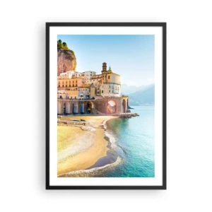 Poster in cornice nera - Una pittoresca cittadina italiana sul mare - 50x70cm - La città incredibile - Decorazione murale moderna per soggiorno e camera da letto ARTTOR