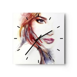 Orologio da parete - Orologio in Vetro - Un delicato acquerello raffigurante il volto di una donna dallo sguardo espressivo. - 30x30cm - Vademecum: seguimi - Decorazione murale moderna per soggiorno e camera da letto ARTTOR