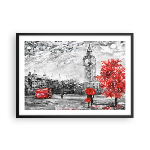 Poster in cornice nera - Vista iconica di Londra con il Big Ben, un autobus rosso e un ombrello - 70x50cm - Un giorno eccitante - Decorazione murale moderna per soggiorno e camera da letto ARTTOR