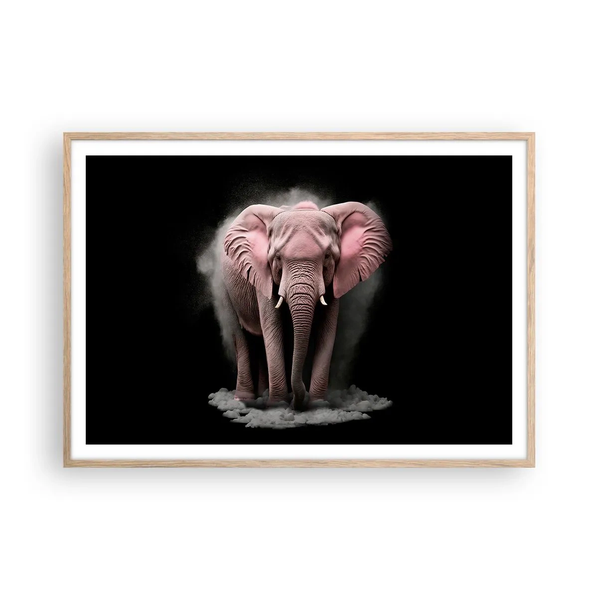 Poster in cornice rovere chiaro - Non pensare all'elefante rosa! - 100x70 cm
