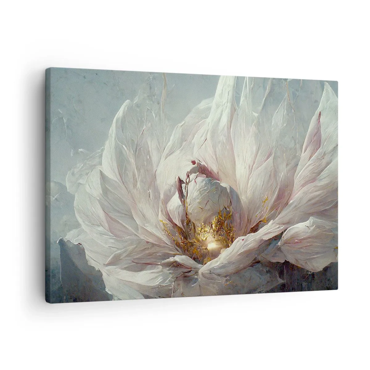 Quadro su tela - Stampe su Tela - Un delicato fiore bianco con sottili accenti dorati - 70x50cm - Fiorisce ogni cento anni - Decorazione murale moderna per soggiorno e camera da letto ARTTOR