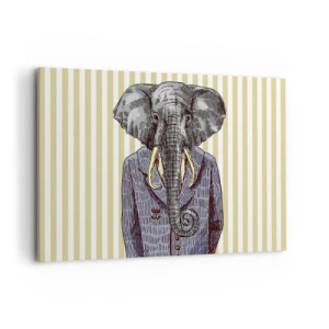 Quadro su tela - Stampe su Tela - Un elefante in abito su uno sfondo di strisce beige - 100x70cm - Elegante di natura - Decorazione murale moderna per soggiorno e camera da letto ARTTOR