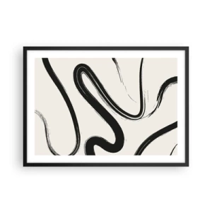 Poster in cornice nera - Linee curve in bianco e nero su uno sfondo chiaro - 70x50cm - Capriccio bianco e nero - Decorazione murale moderna per soggiorno e camera da letto ARTTOR