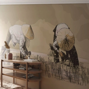 Fotomurali Autoadesivo Deluxe Sticker - Buon raccolto - Asia, Piantagione di riso, Campo di riso - 250x175 cm