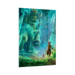 Quadro su vetro - Paesaggio fantastico con una figura e un'antica statua nella foresta - 50x70cm - Dal grande Libro delle Fiabe - Decorazione murale moderna per soggiorno e camera da letto ARTTOR