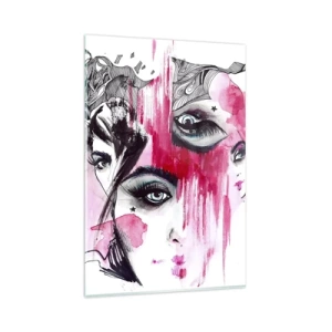 Quadro su vetro - Volto astratto nei toni del rosa e del nero - 80x120cm - Occhi astratti - Decorazione murale moderna per soggiorno e camera da letto ARTTOR