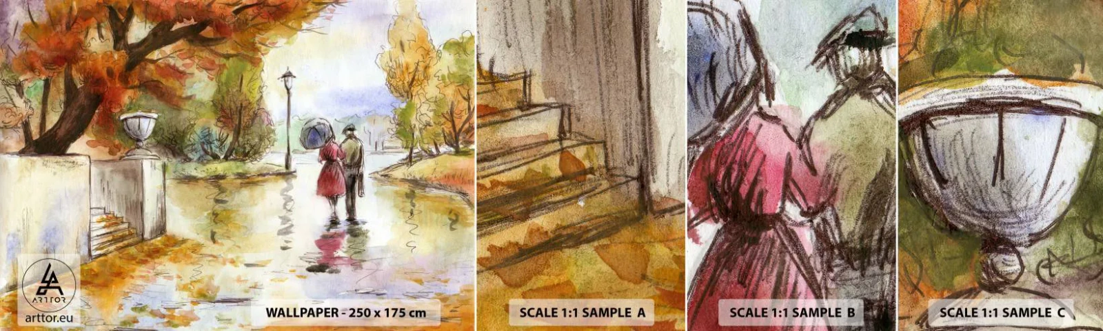 Campione di Fotomurale Adesivo Deluxe Sticker - Autunno romantico nel parco - Città, Persone, Coppia innamorata - 100x30 cm