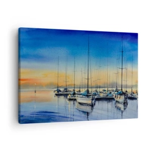 Quadro su tela - Stampe su Tela - Porto degli yacht al tramonto con riflessi sull'acqua - 70x50cm - La fine di una buona giornata - Decorazione murale moderna per soggiorno e camera da letto ARTTOR