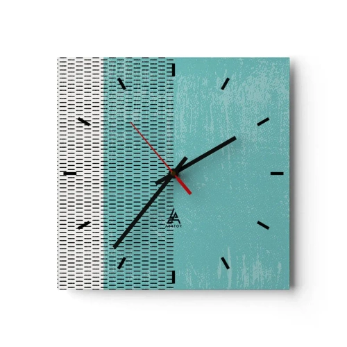 Orologio da parete - Orologio in Vetro - Composizione geometrica con turchese e linee - 30x30cm - Composizione equilibrata - Decorazione murale moderna per soggiorno e camera da letto ARTTOR