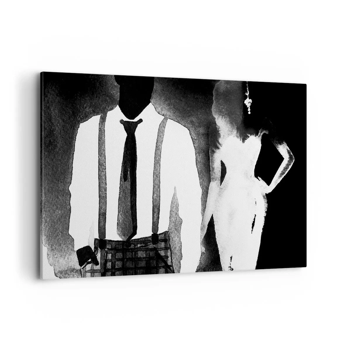 Quadro su tela - Stampe su Tela - Personaggi in stile noir, eleganza in bianco e nero e mistero - 120x80cm - Atmosfera noir - Decorazione murale moderna per soggiorno e camera da letto ARTTOR