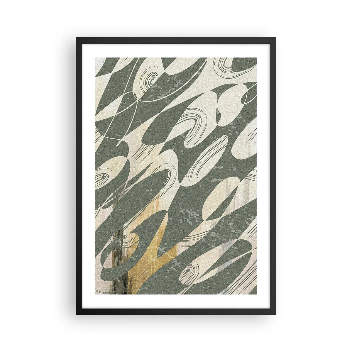 Poster in cornice nera - Una composizione astratta di forme organiche nei toni del verde e del beige. - 50x70cm - Astrazione ritmica - Decorazione murale moderna per soggiorno e camera da letto ARTTOR