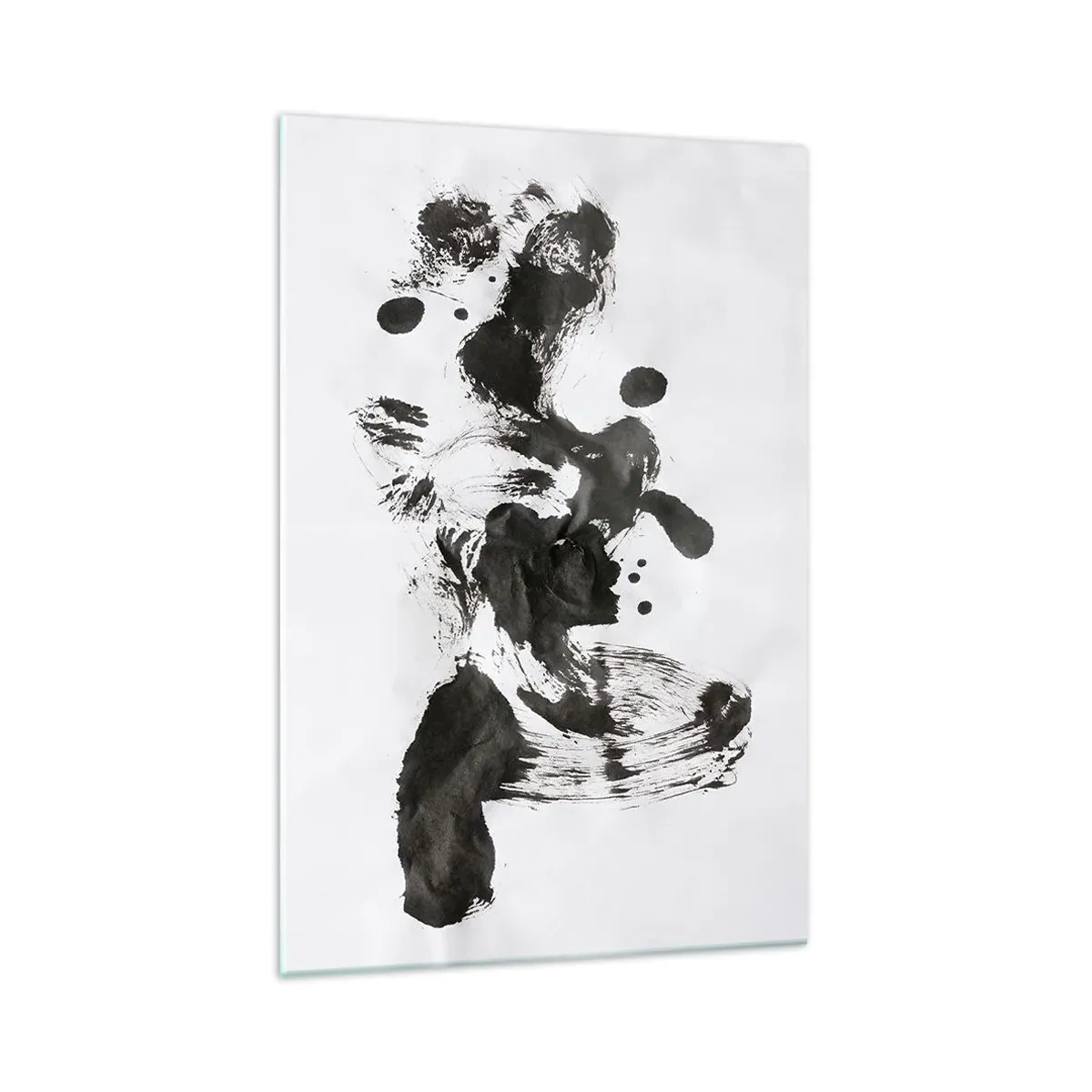 Quadro su vetro - Composizione astratta di macchie nere su sfondo bianco - 70x100cm - C'è un senso nella follia? - Decorazione murale moderna per soggiorno e camera da letto ARTTOR