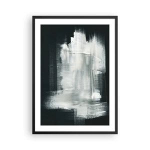 Poster in cornice nera - Composizione astratta in bianco su sfondo scuro - 50x70cm - Tessuto in verticale e in orizzontale - Decorazione murale moderna per soggiorno e camera da letto ARTTOR