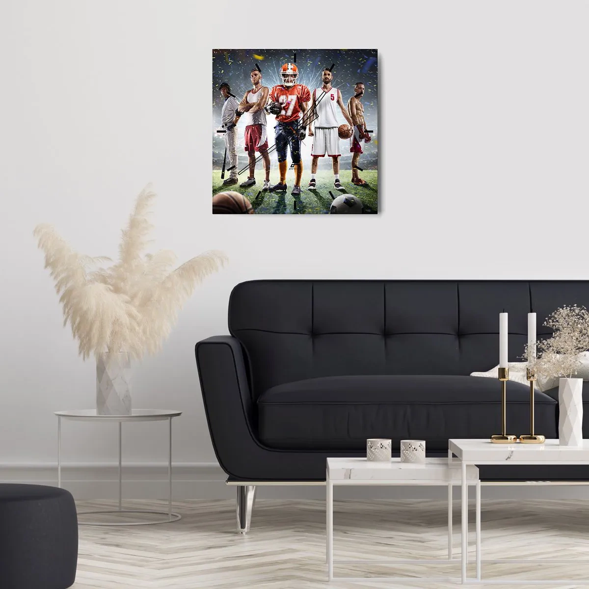 Orologio da parete - Orologio in Vetro - Una scena dinamica di atleti di varie discipline nello stadio sotto i riflettori - 30x30cm - I campi dei gladiatori - Decorazione murale moderna per soggiorno e camera da letto ARTTOR