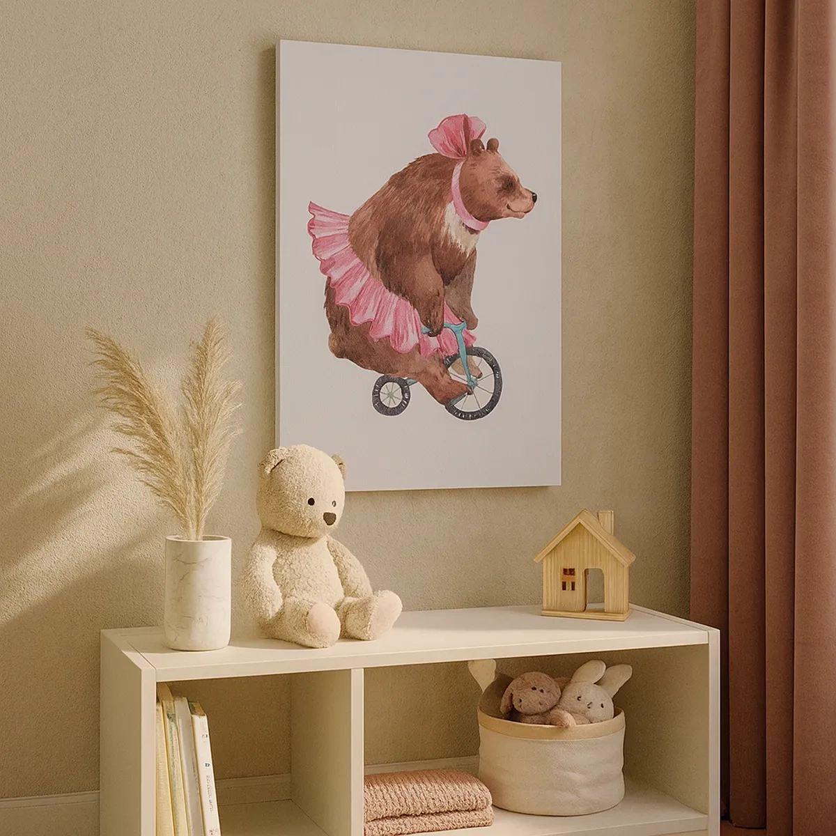 Quadro su tela - Stampe su Tela - Un orsacchiotto con una gonna rosa su una bicicletta in stile retrò - 50x70cm - Evviva il circo! - Decorazione murale moderna per soggiorno e camera da letto ARTTOR