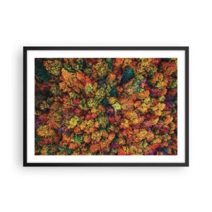 Poster in cornice nera - Chiome di alberi colorati nella tavolozza autunnale - 70x50cm - Il bouquet degli alberi d'autunno - Decorazione murale moderna per soggiorno e camera da letto ARTTOR