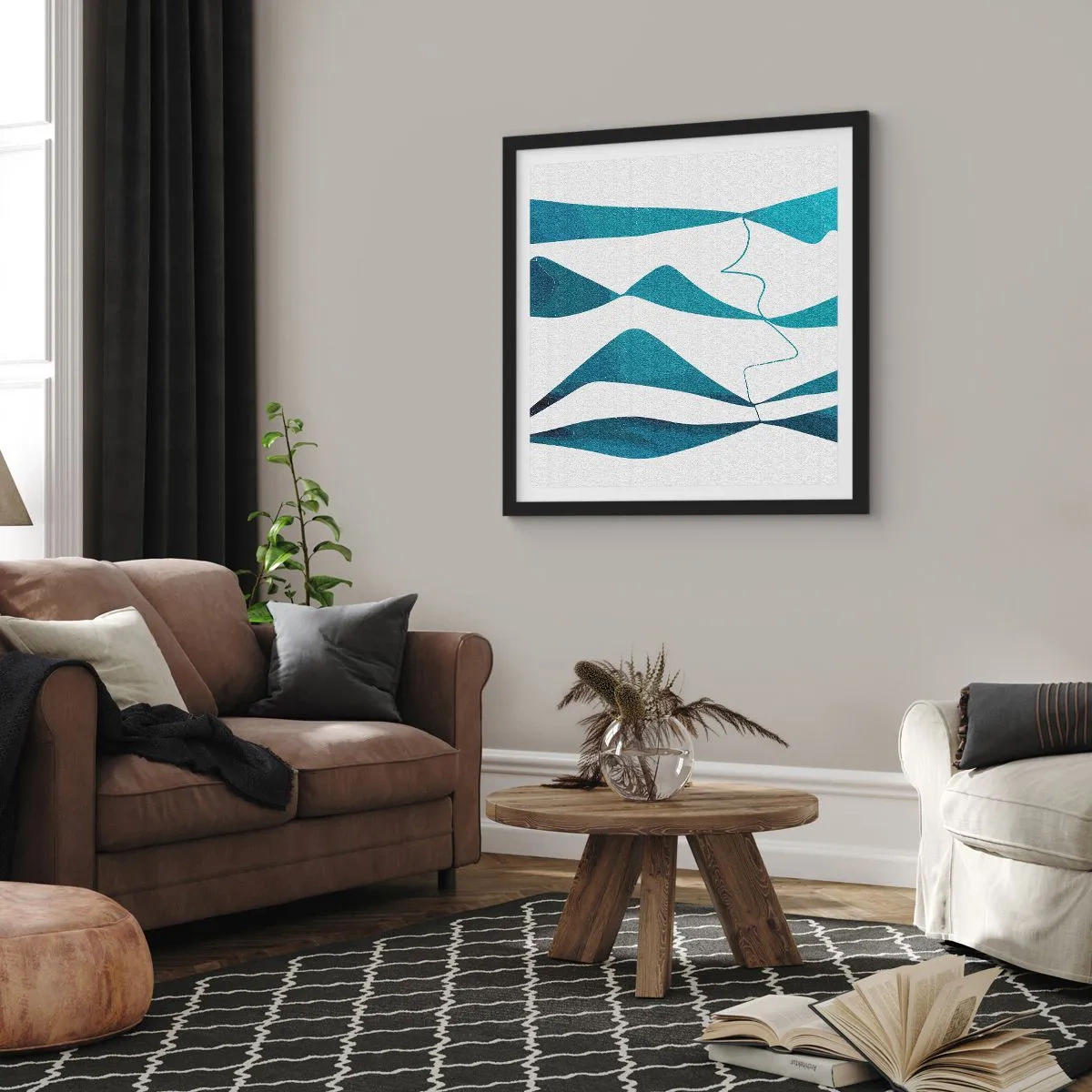 Poster in cornice nera - Astrazione: legame turchese - 50x50 cm