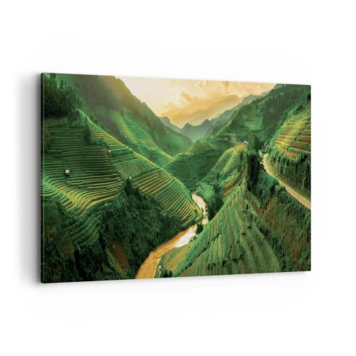 Quadro su tela - Stampe su Tela - Pittoresche terrazze di riso in una valle verde illuminata dal sole al tramonto - 120x80cm - Valle del Vietnam - Decorazione murale moderna per soggiorno e camera da letto ARTTOR