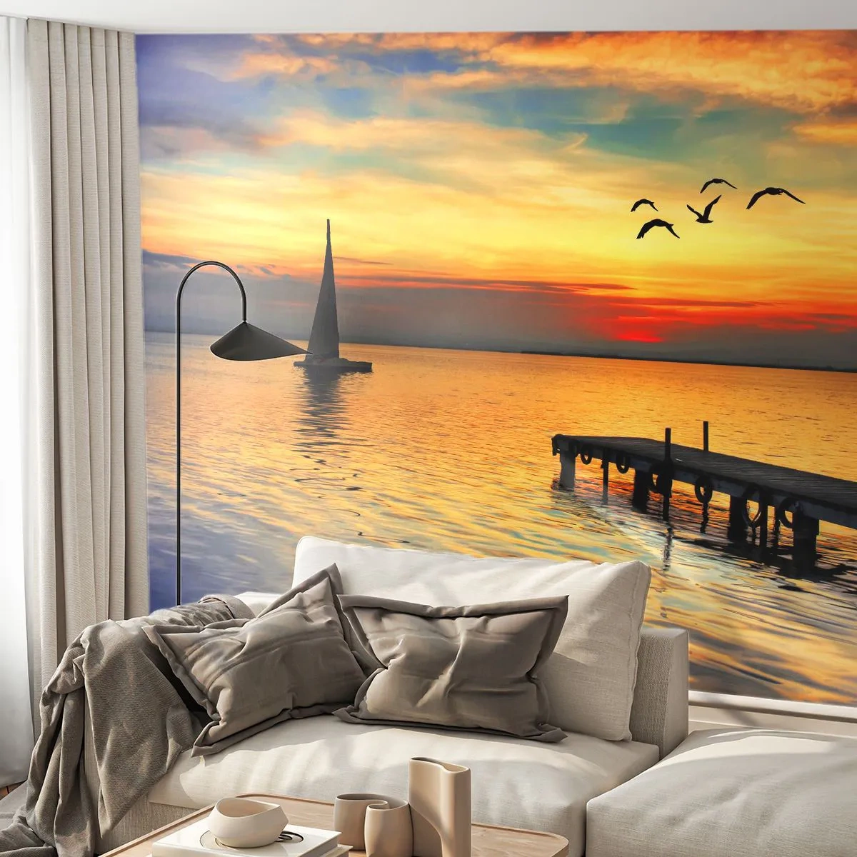Fotomurali Premium Canvas - Il ritorno alla sera - Paesaggio, Barca a vela, Tramonto - 350x256 cm