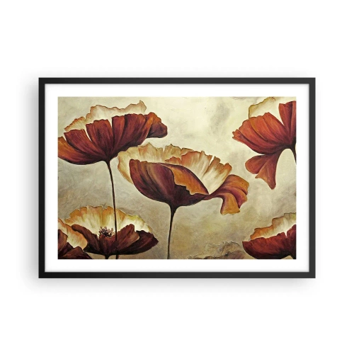 Poster in cornice nera - Fiori delicati nei toni del rosso e dell'oro su uno sfondo chiaro - 70x50cm - Nei prati e nei campi - Decorazione murale moderna per soggiorno e camera da letto ARTTOR