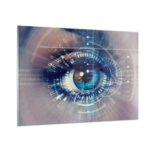 Quadro su vetro - Un occhio digitale con un tema futuristico di tecnologia e dati - 100x70cm - Credi di conoscermi - Decorazione murale moderna per soggiorno e camera da letto ARTTOR