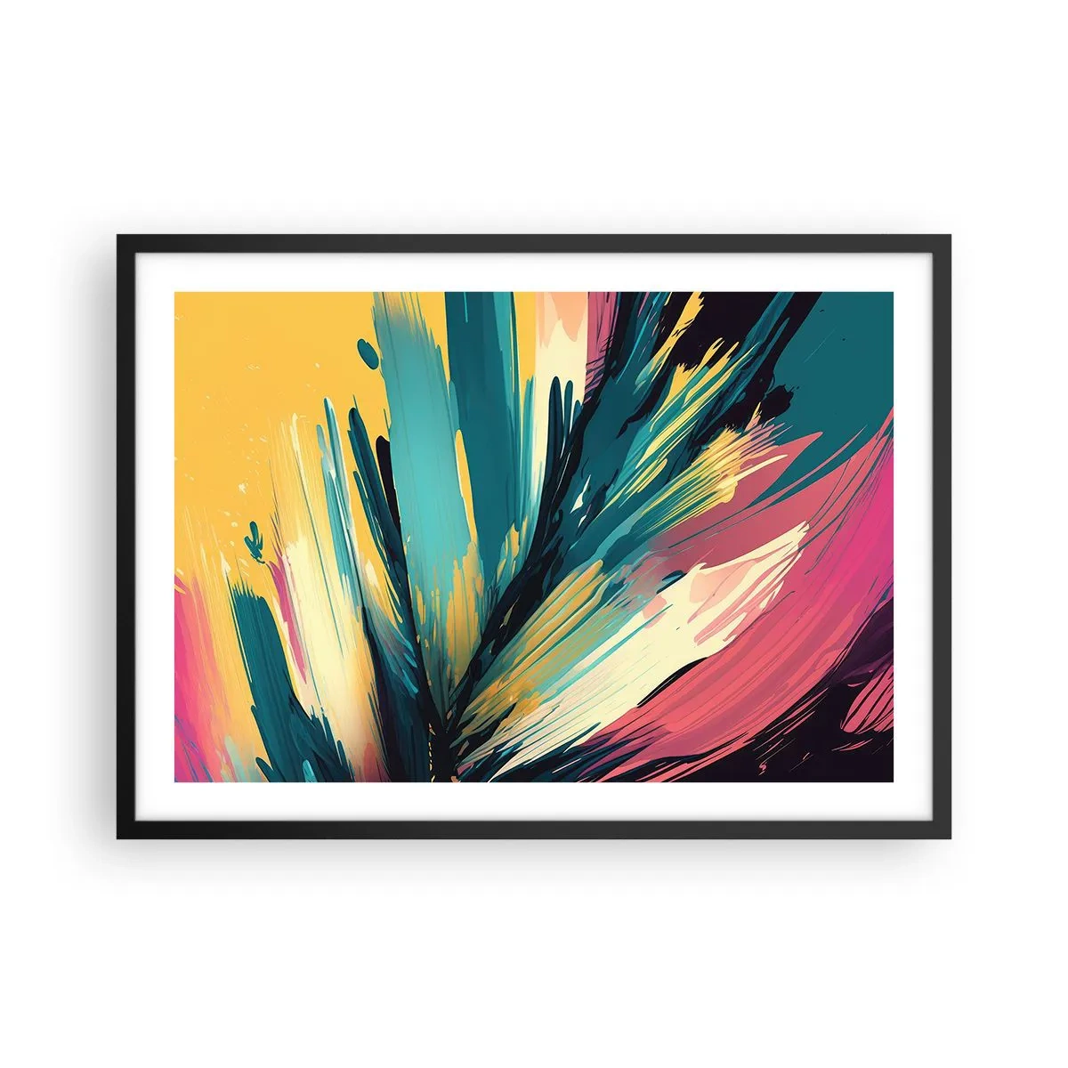 Poster in cornice nera - Una composizione astratta dai colori intensi e contrastanti. - 70x50cm - Composizione: esplosione di gioia - Decorazione murale moderna per soggiorno e camera da letto ARTTOR